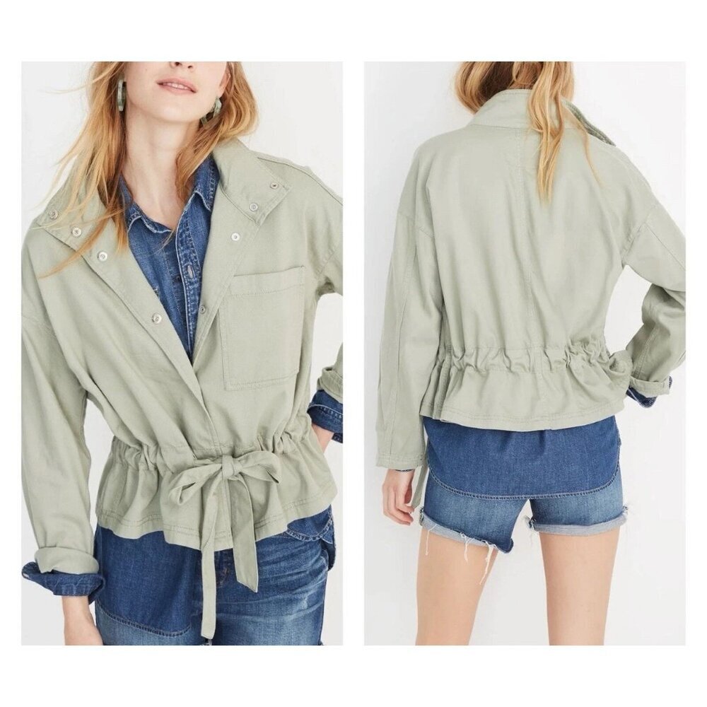 Madewell Sage Green Drawstring Military Jacket Cotton Blend Women's Size XL Boho